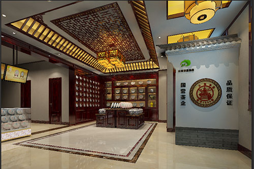 高埗镇古朴典雅的中式茶叶店大堂设计效果图